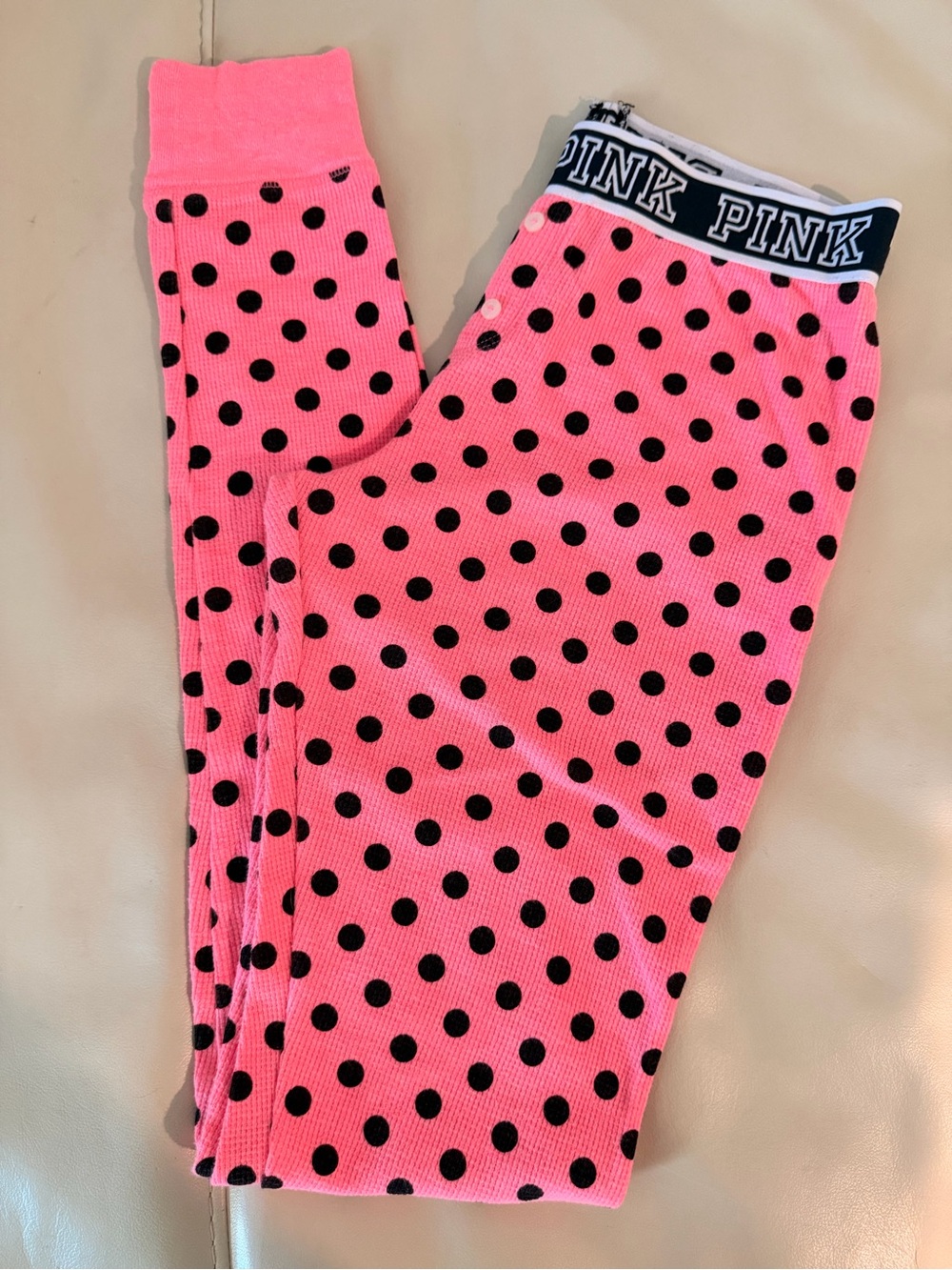 PINK Victoria's Secret Hot Pink Polka Dot Sleep Leggings